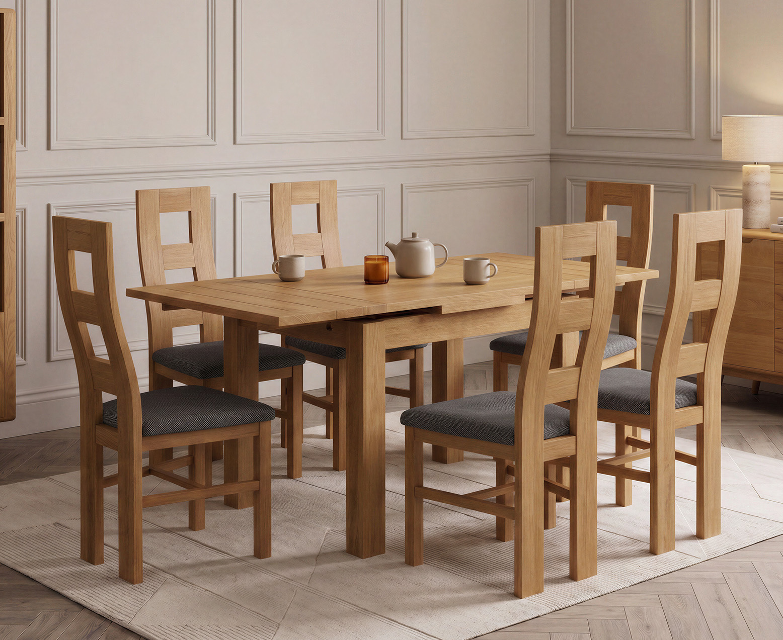 Colby 200cm Oval White Marble Dining Table with 6 Grey Lorenzo Chairs