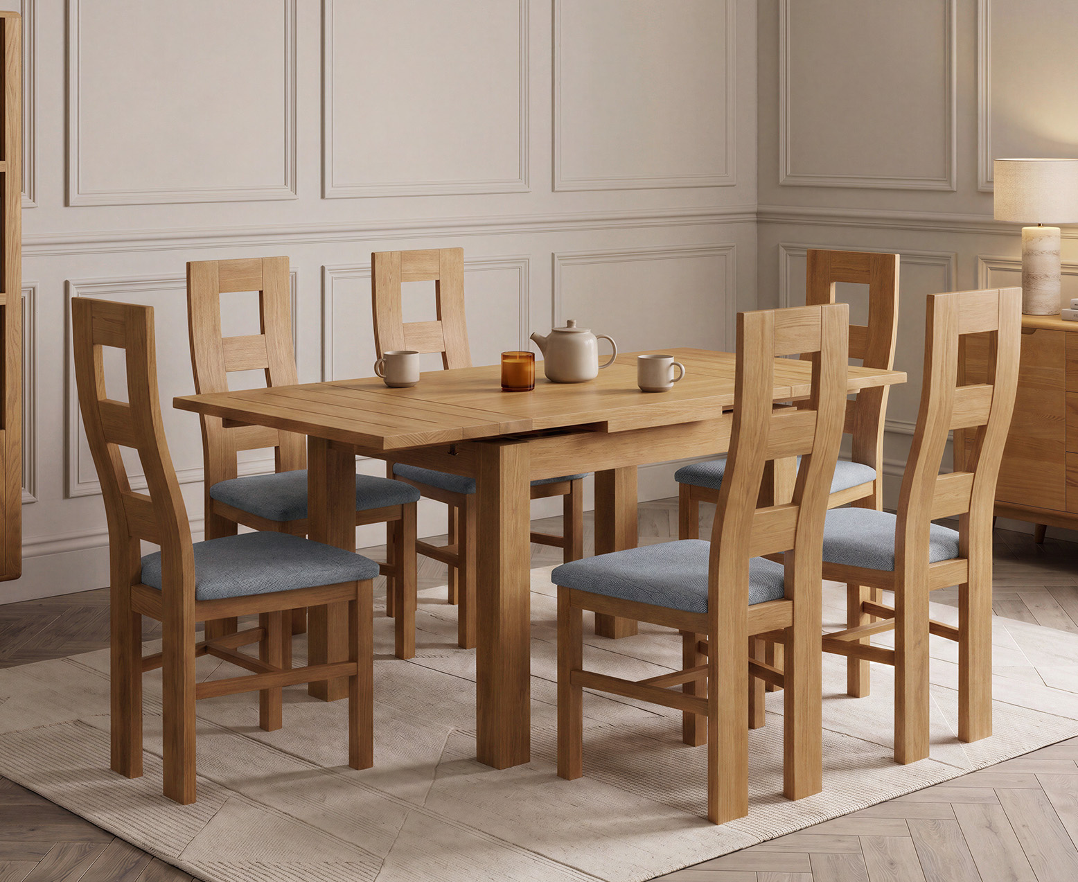 Colby 200cm Oval White Marble Dining Table with 6 Grey Lorenzo Chairs