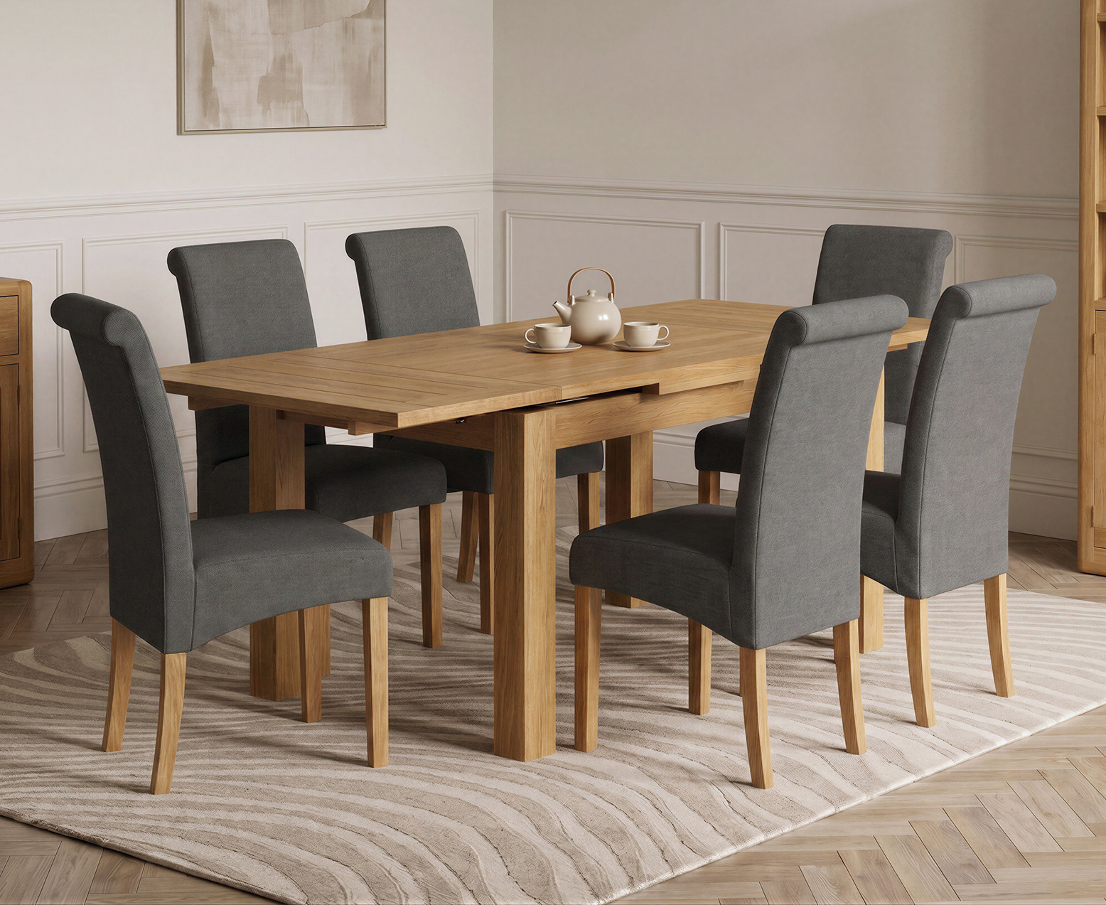 Colby 200cm Oval White Marble Dining Table with 6 Grey Lorenzo Chairs