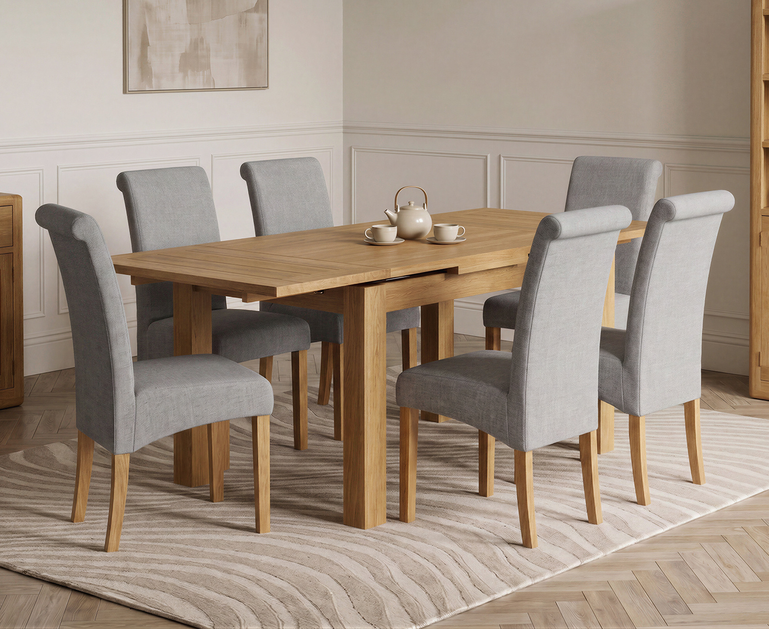 Colby 200cm Oval White Marble Dining Table with 6 Grey Sienna Chairs