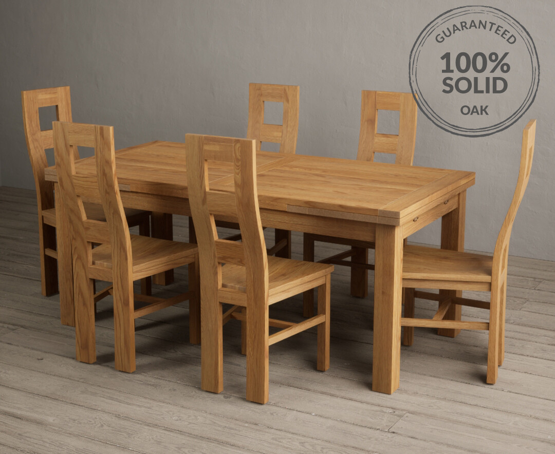 Extending Buxton 180cm Solid Oak Dining Table with Flow Back Chairs ...