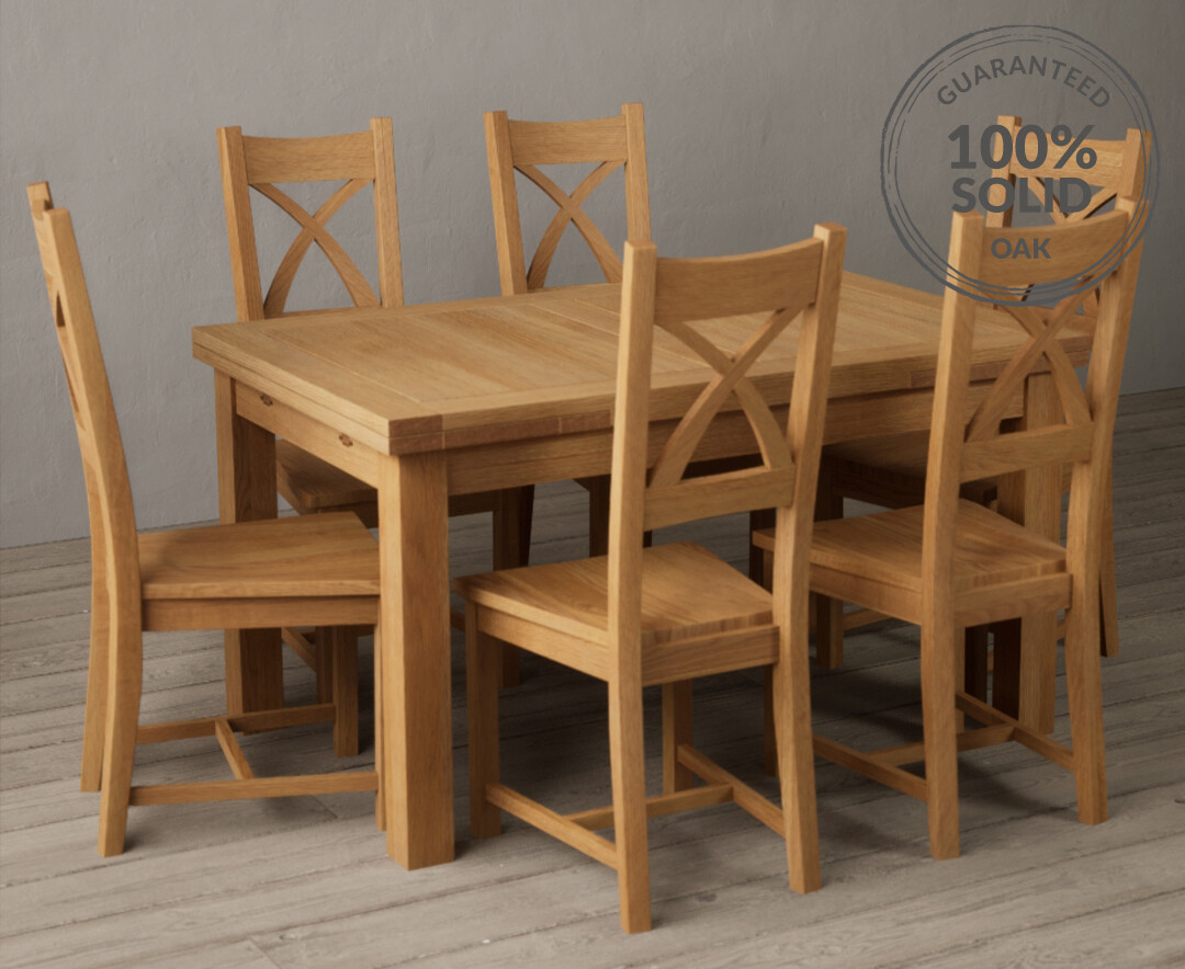 Extending Buxton 140cm Solid Oak Dining Table with X Back Chairs |Oak&More