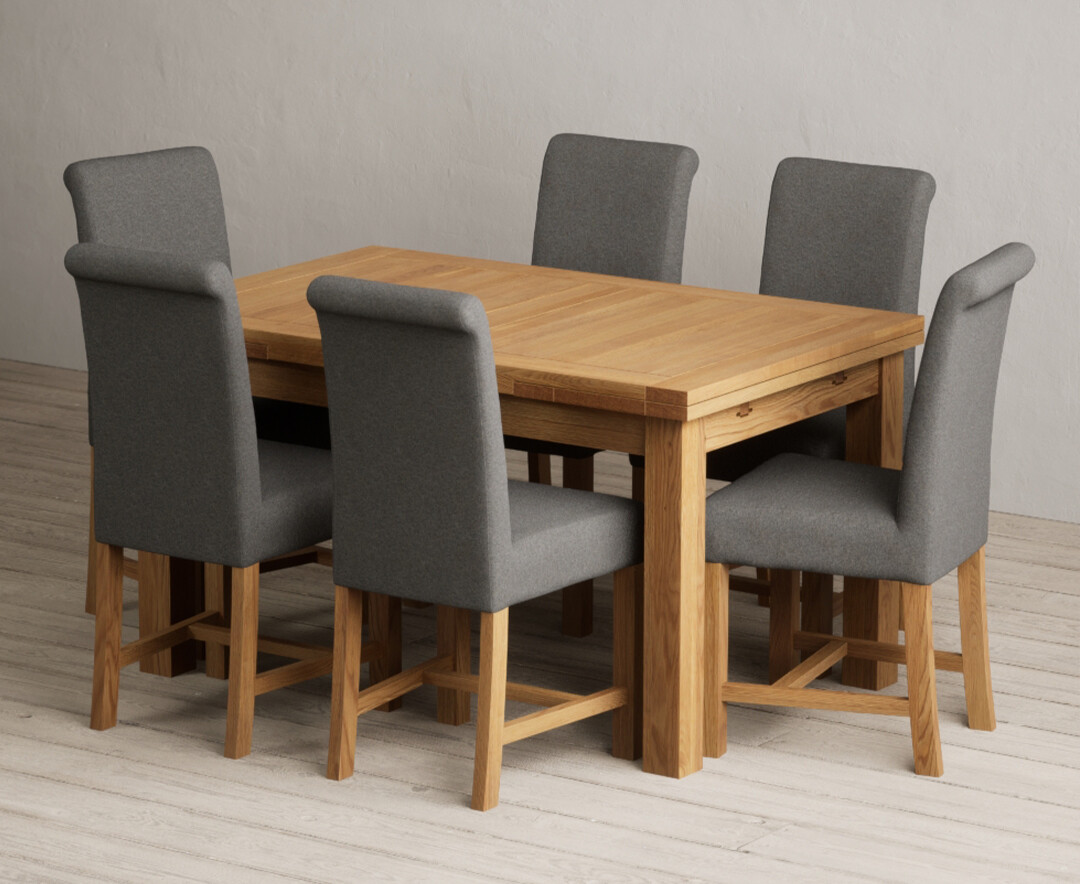 Extending Buxton 140cm Solid Oak Dining Table with 8 Natural Scroll Back Chairs