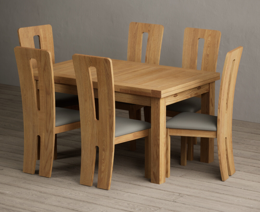 Extending Buxton 140cm Solid Oak Dining Table with 10 Grey Lucca Chairs