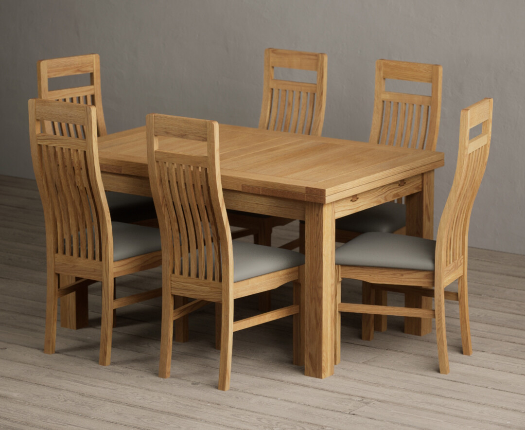 Extending Buxton 140cm Solid Oak Dining Table with 10 Grey Monroe Chairs