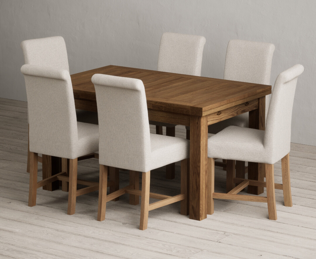 Extending Buxton 140cm Rustic Solid Oak Dining Table With 8 Blue Braced Chairs
