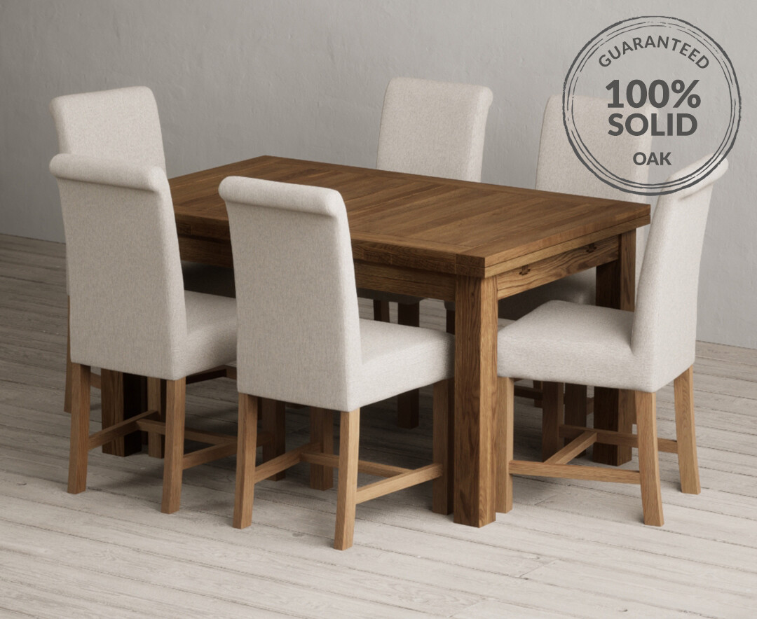 Extending Buxton 140cm Rustic Solid Oak Dining Table with 6 Natural ...