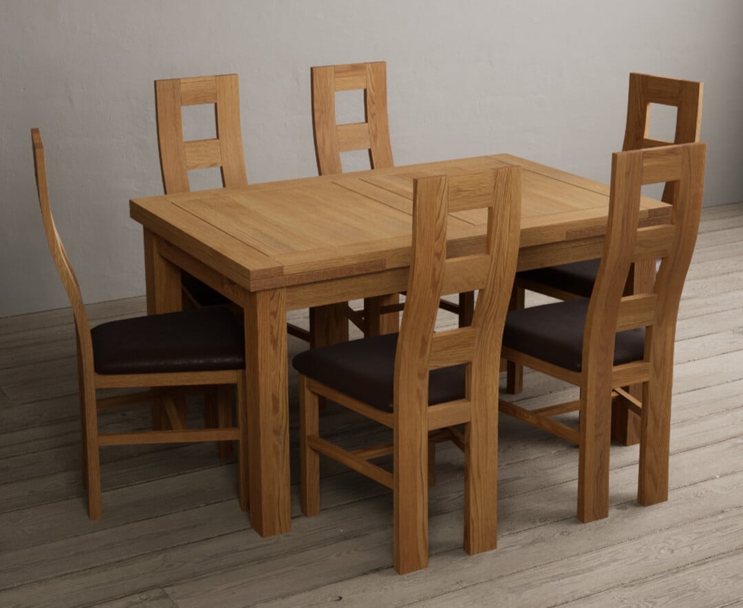 Extending Buxton 140cm Solid Oak Dining Table with 10 Charcoal Grey Natural Chairs