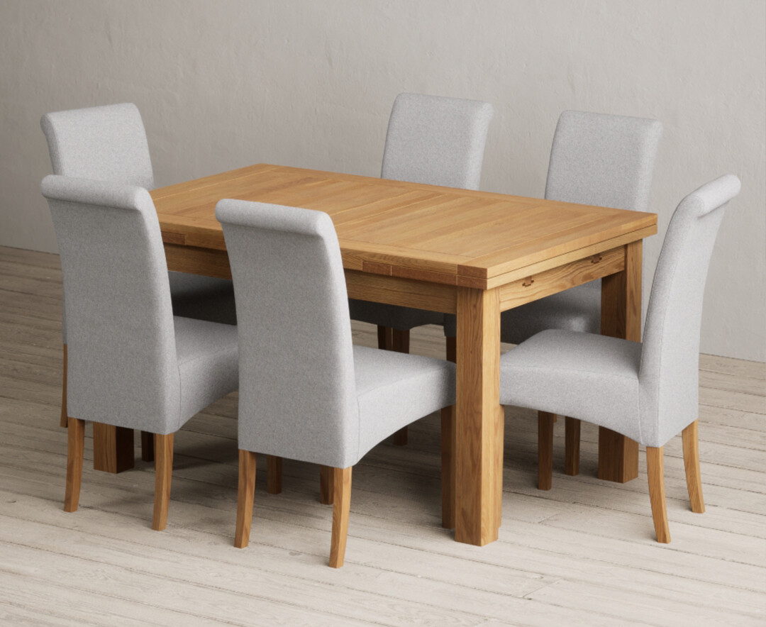Extending Buxton 140cm Solid Oak Dining Table with 8 Natural Scroll Back Chairs
