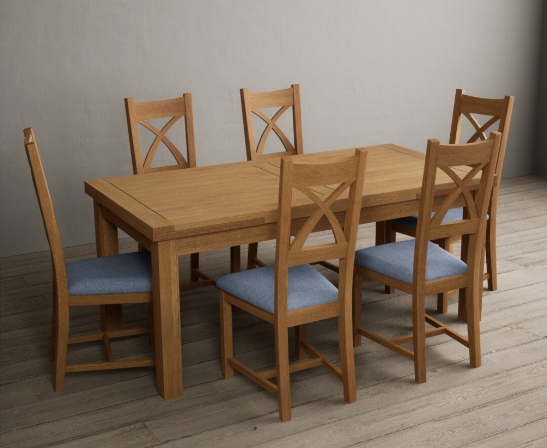 Extending Buxton 140cm Solid Oak Dining Table with 10 Brown Natural Solid Oak Chairs
