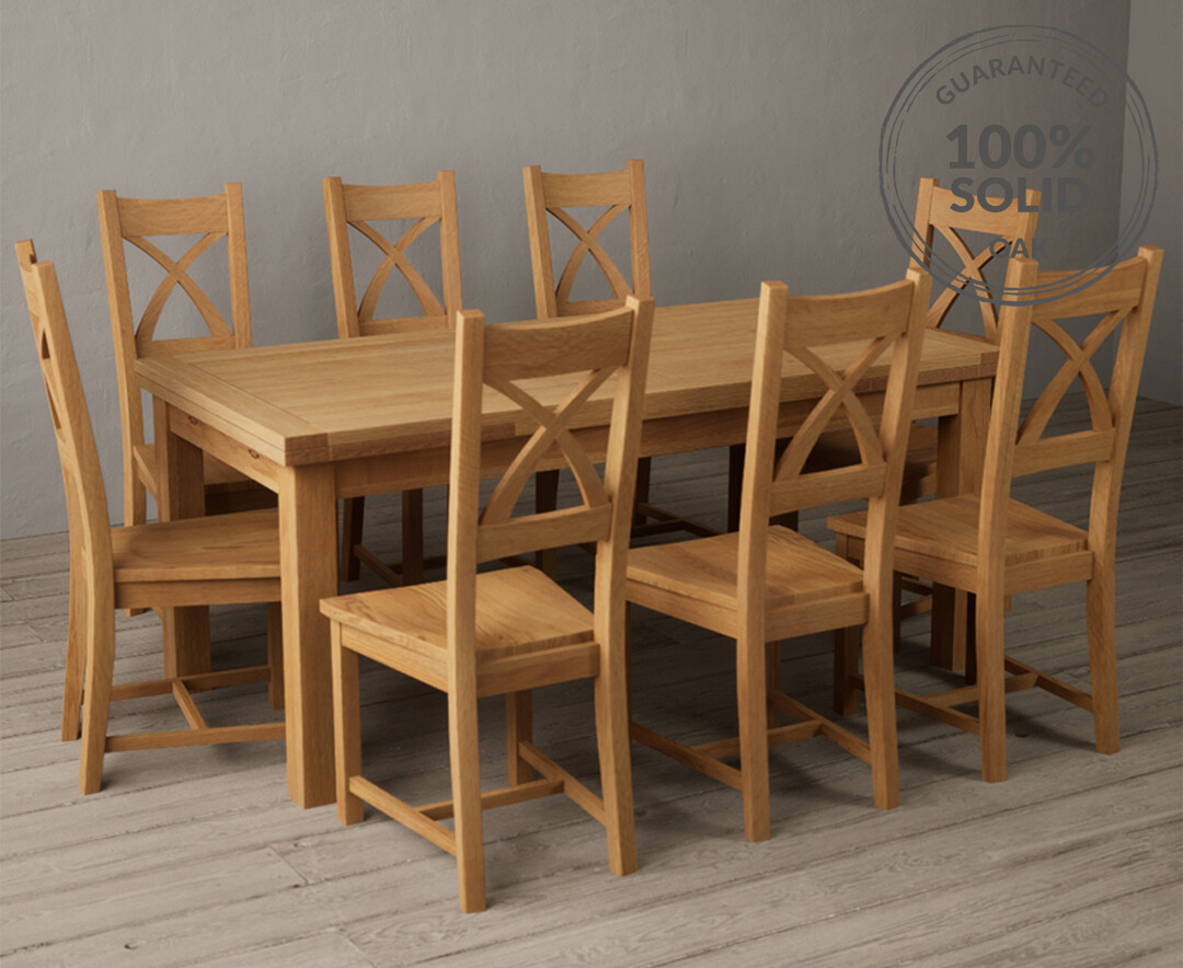Extending Buxton 180cm Solid Oak Dining Table with 6 Oak Natural chairs ...