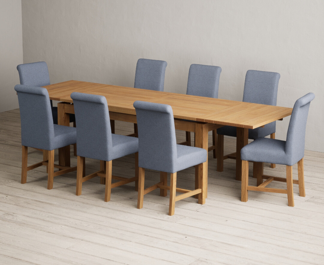 Extending Buxton 180cm Solid Oak Dining Table with 10 Natural Braced Chairs