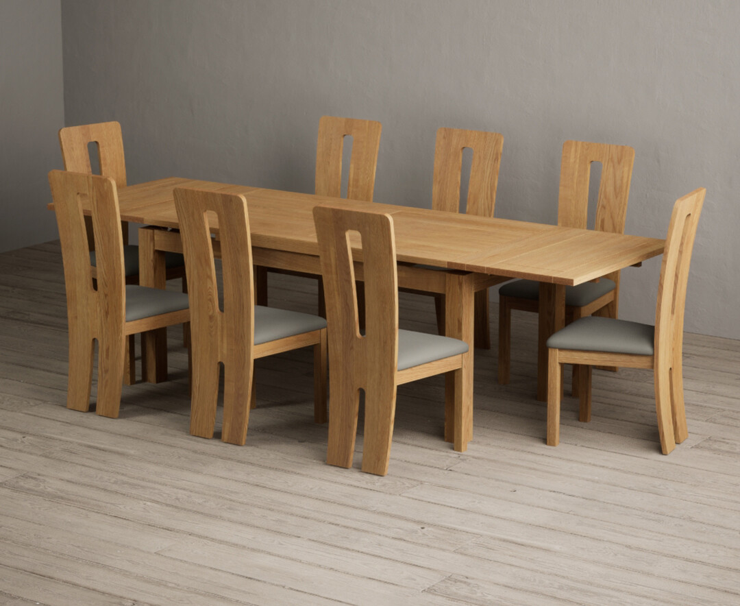 Extending Buxton 180cm Solid Oak Dining Table with 10 Grey Lucca Chairs