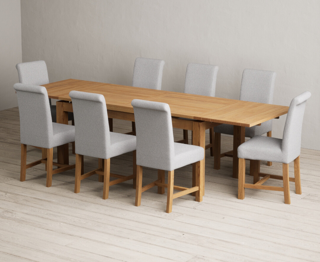 Extending Buxton 180cm Solid Oak Dining Table with 6 Grey Braced Chairs
