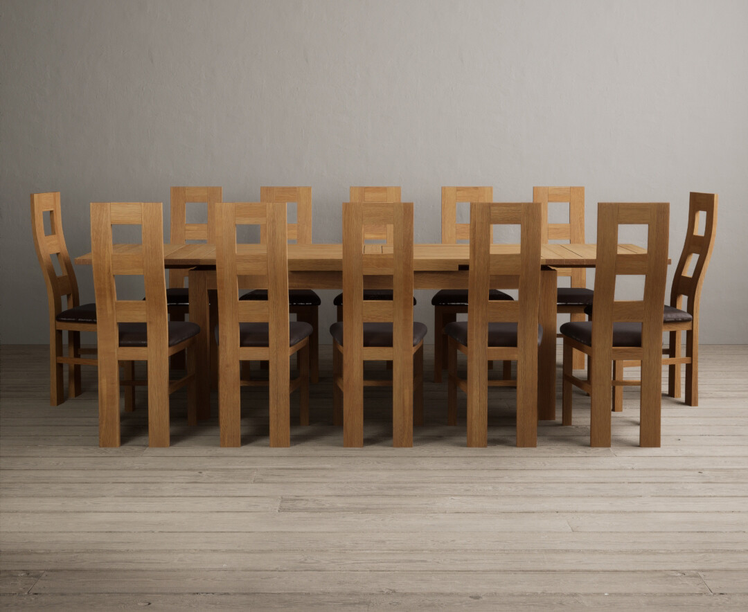 Extending Buxton 180cm Solid Oak Dining Table with 10 Light Grey Natural Chairs