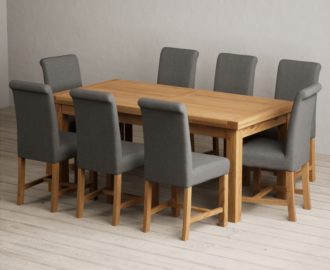 Extending Buxton 180cm Solid Oak Dining Table with 8 Natural Scroll Back Chairs