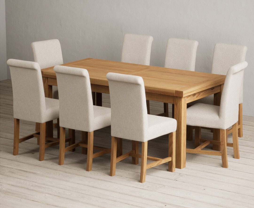Extending Buxton 180cm Solid Oak Dining Table With 8 Natural Braced Chairs