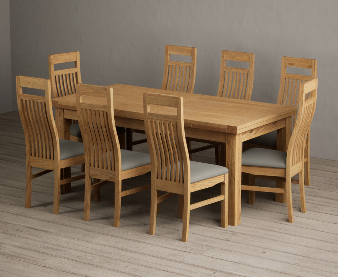 Extending Buxton 180cm Solid Oak Dining Table with 10 Grey Monroe Chairs