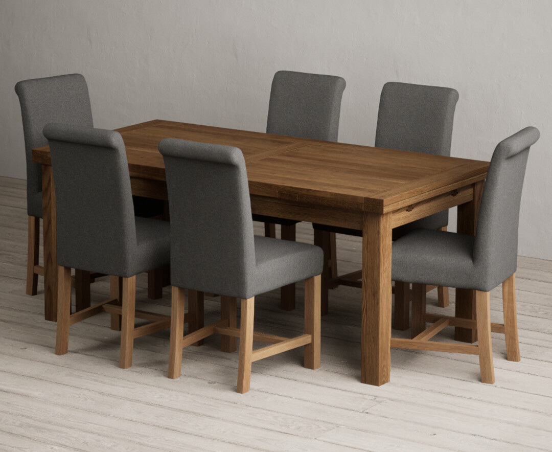 Extending Buxton 180cm Rustic Solid Oak Dining Table With 10 Natural Braced Chairs