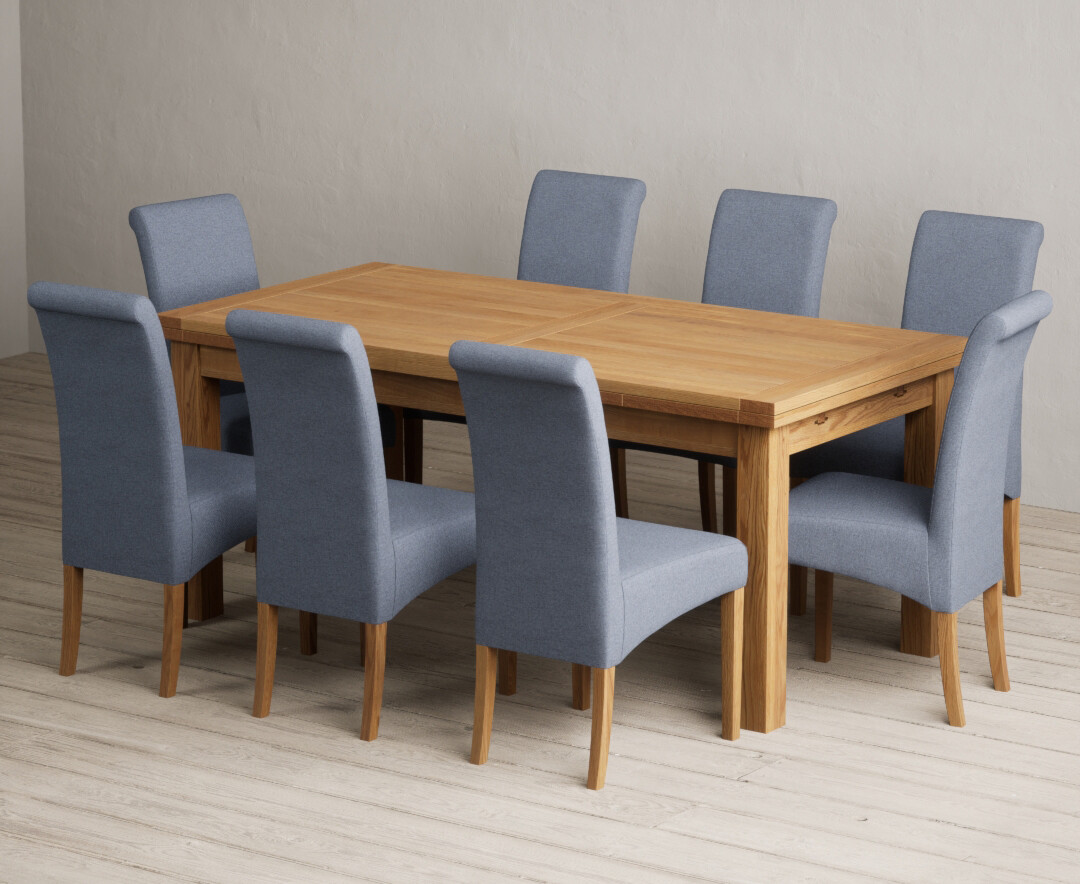 Extending Buxton 180cm Solid Oak Dining Table With 12 Brown Scroll Back Chairs
