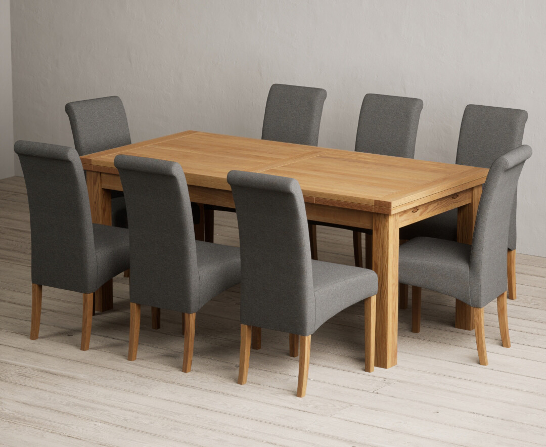 Extending Buxton 180cm Solid Oak Dining Table with 10 Natural Scroll Back Chairs Extending Buxton 180cm Solid Oak Dining Table with 10 Natural Scroll Back Chairs