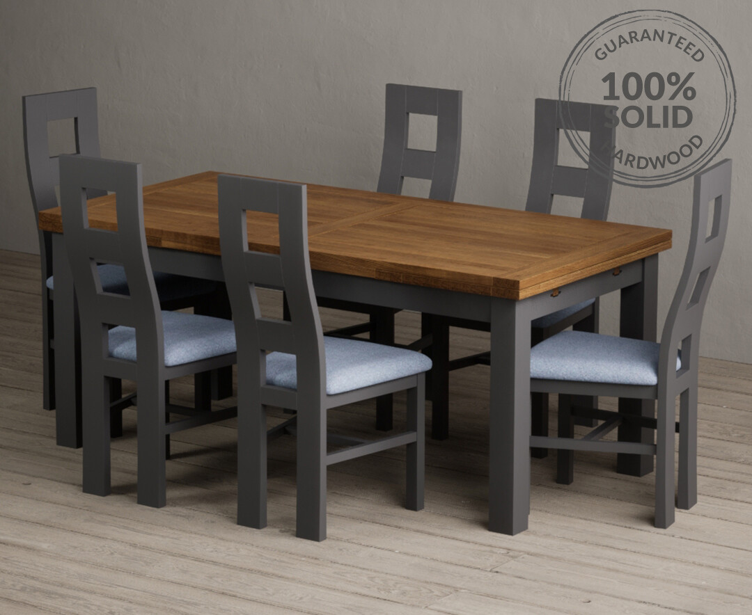 Extending Buxton 180cm Oak and Charcoal Grey Dining Table with Flow ...
