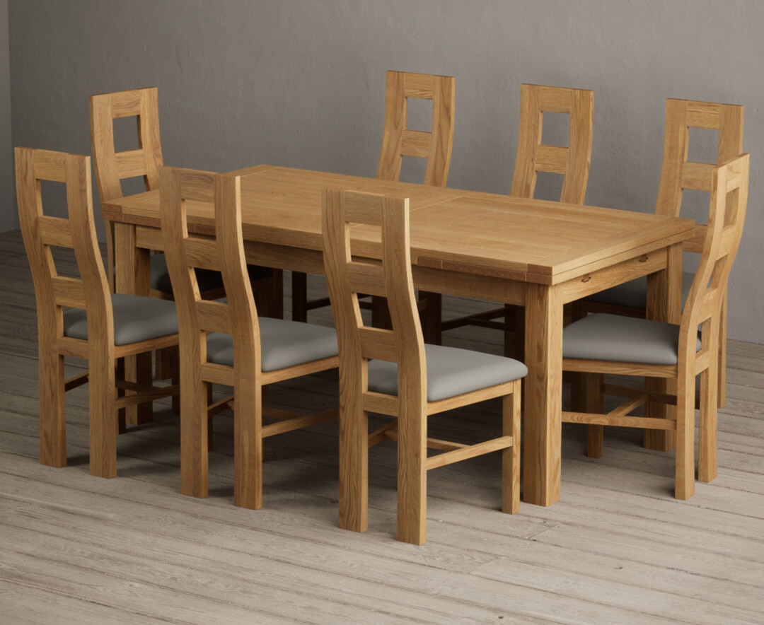 Extending Buxton 180cm Solid Oak Dining Table with 10 Grey Natural Solid Oak Chairs