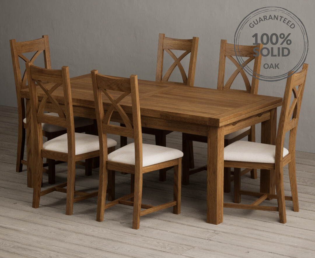 Extending Buxton 180cm Rustic Solid Oak Dining Table with Solid Oak X ...