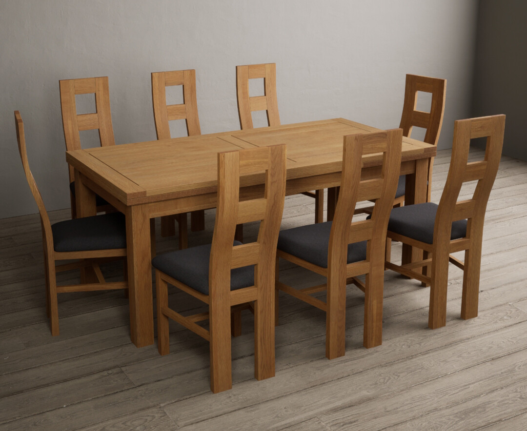 Extending Buxton 180cm Solid Oak Dining Table With 6 Light Grey Natural Chairs