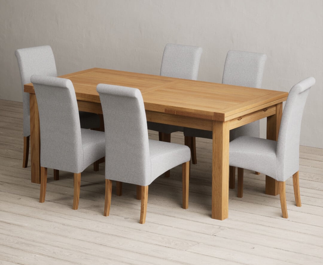 Extending Buxton 180cm Solid Oak Dining Table with 10 Charcoal Grey Scroll Back Chairs