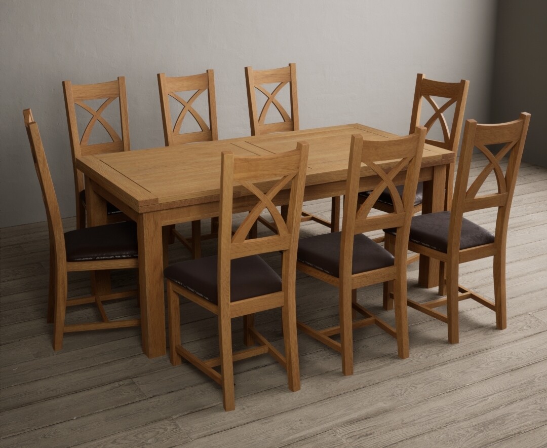 Extending Buxton 180cm Solid Oak Dining Table with 8 Blue Natural Solid Oak Chairs