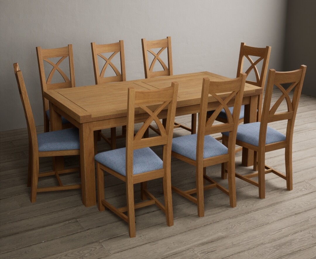 Extending Buxton 180cm Solid Oak Dining Table with 12 Brown Natural Solid Oak Chairs