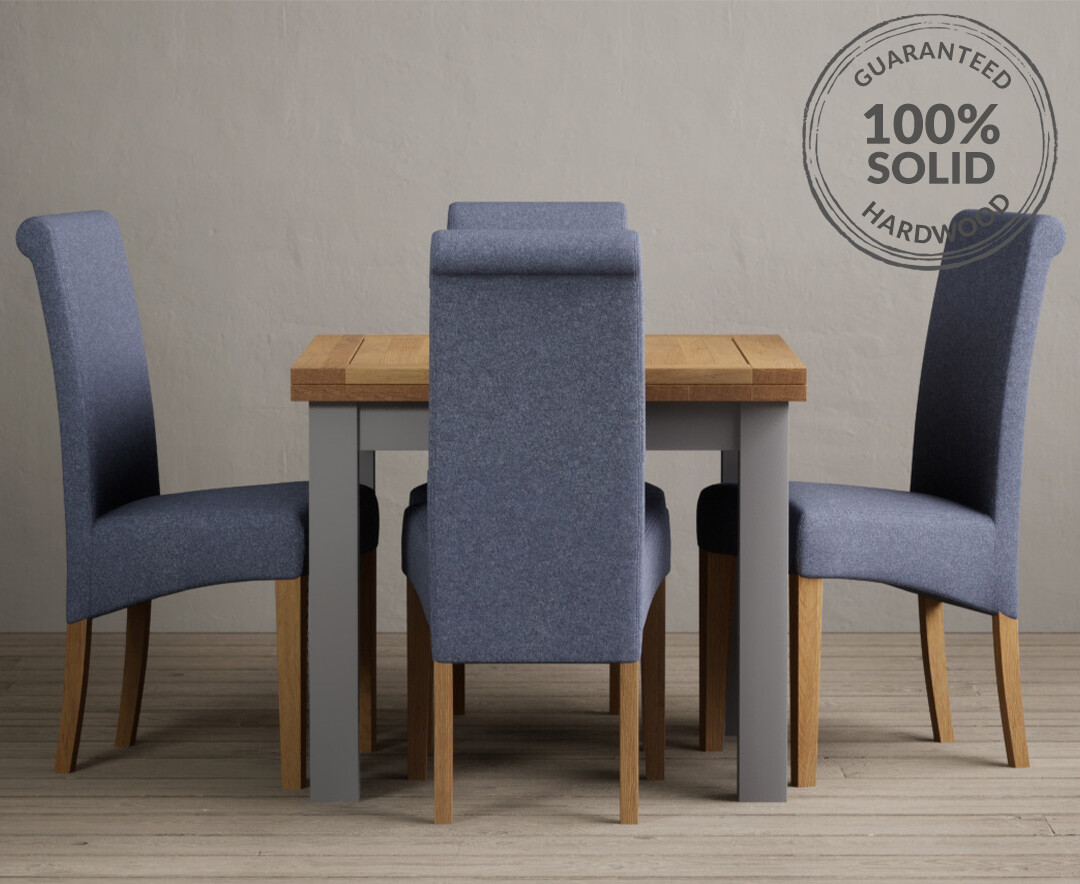 York 150cm Solid Oak Dining Table with 4 Light Grey York Chairs and 2 Oak Benches