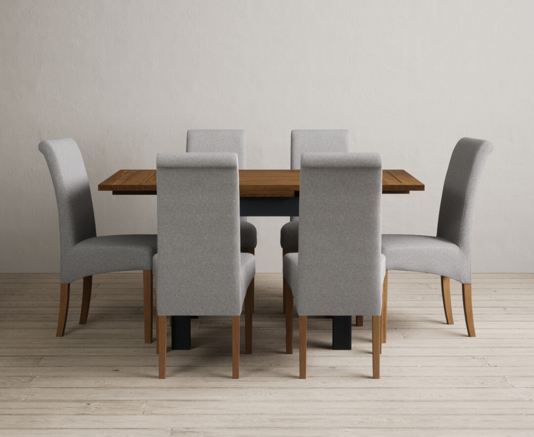 York 150cm Solid Oak Dining Table with 4 Light Grey York Chairs and 2 Oak Benches