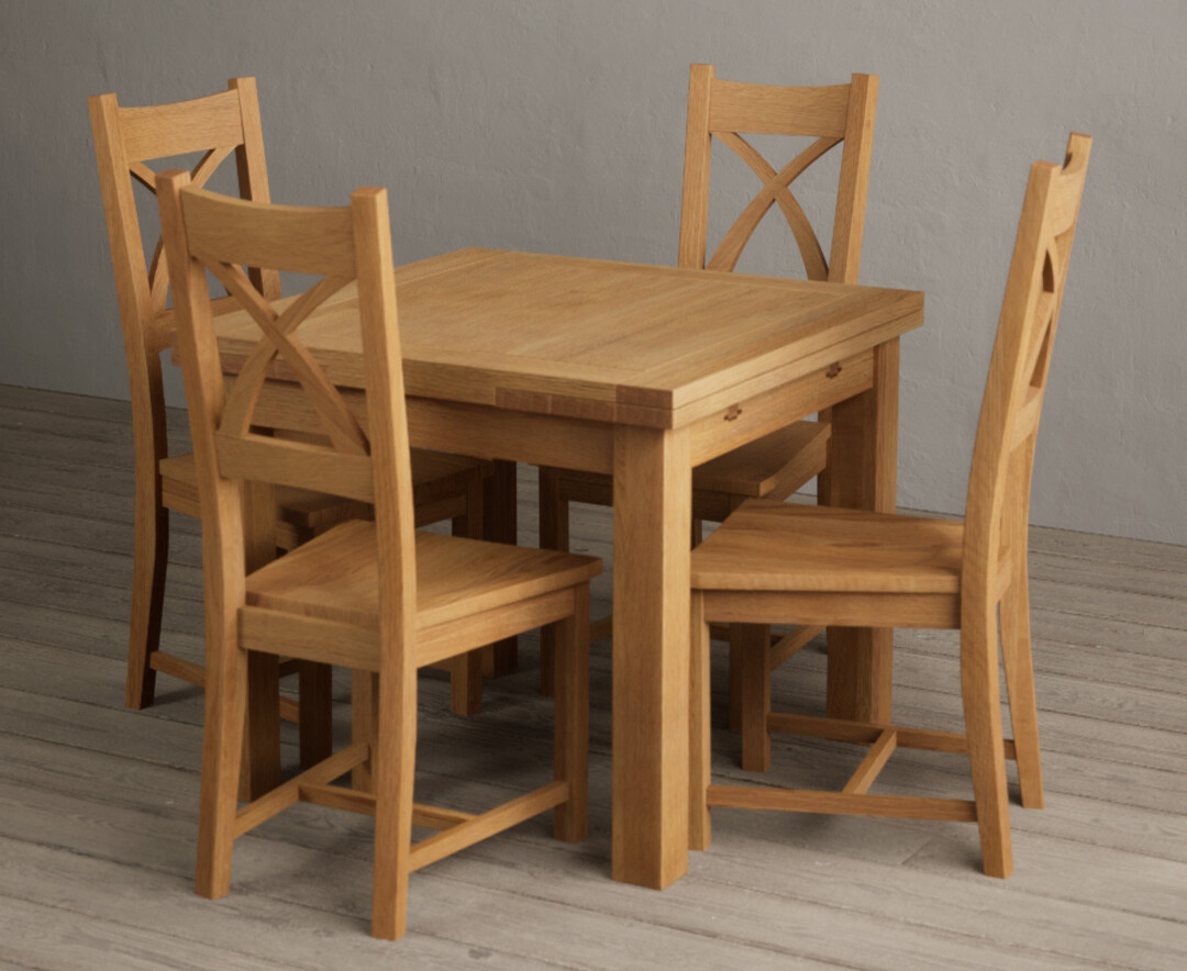 Extending Buxton 90cm Solid Oak Dining Table with 6 Brown Natural Solid Oak Chairs
