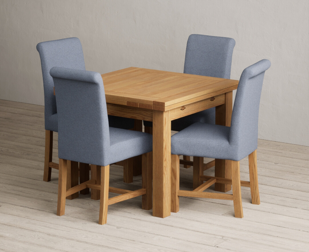 Extending Buxton 90cm Solid Oak Dining Table with 6 Grey Braced Chairs