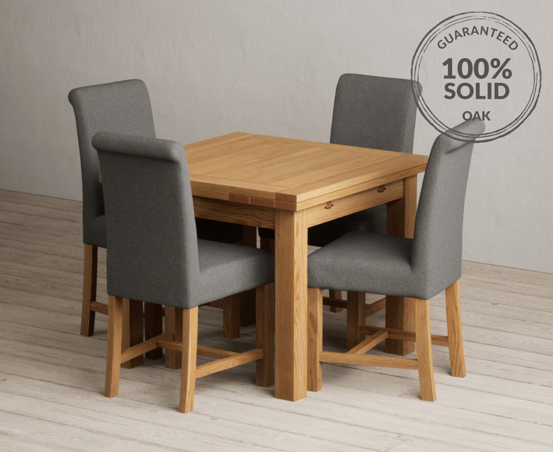 Extending Buxton 90cm Solid Oak Dining Table with Braced Leg Chairs ...