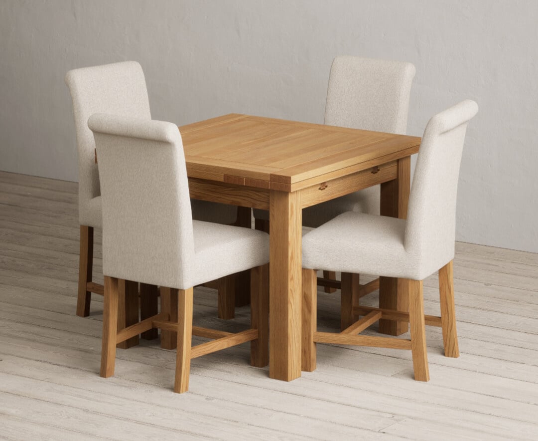 Extending Buxton 90cm Solid Oak Dining Table with 6 Blue Scroll Back Chairs Extending Buxton 90cm Solid Oak Dining Table with 6 Blue Scroll Back Chairs