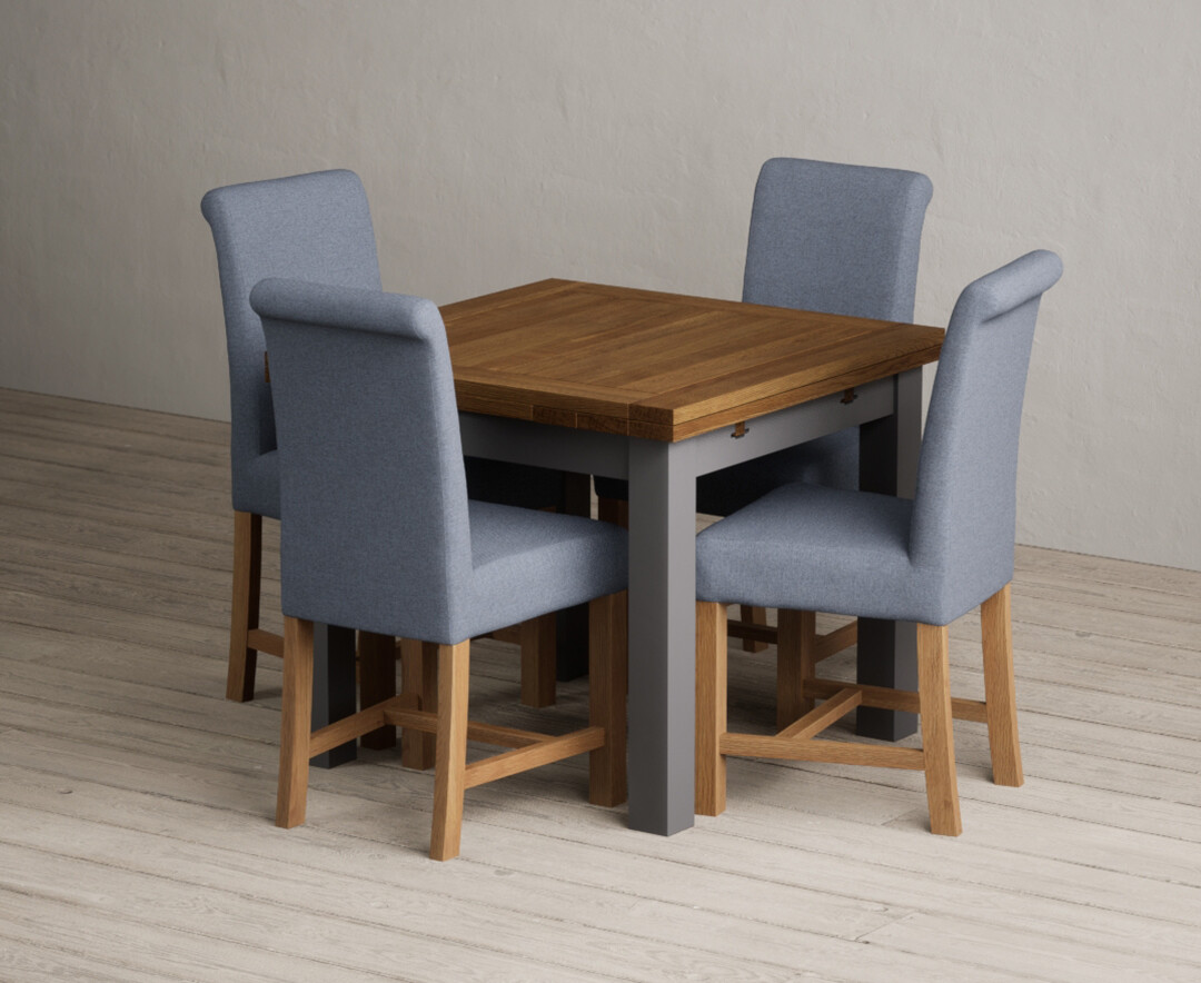 Extending Buxton 90cm Oak And Charcoal Grey Painted Dining Table With 4 Grey Braced Chairs