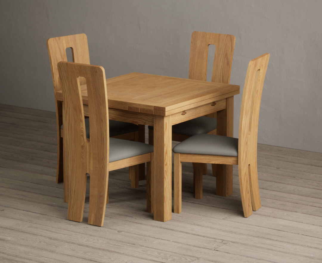 Extending Buxton 90cm Solid Oak Dining Table with 4 Grey Lucca Chairs