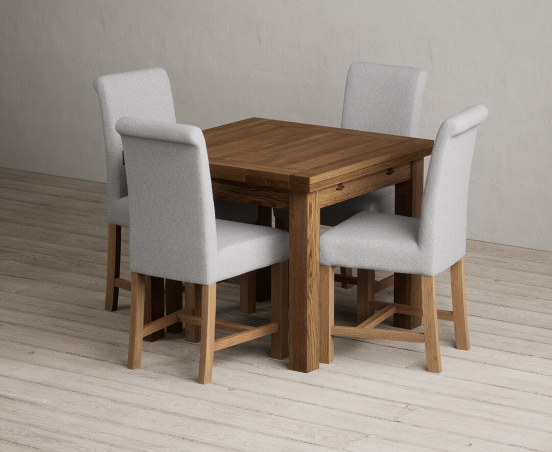 Extending Buxton 90cm Rustic Solid Oak Dining Table With 6 Blue Braced Chairs