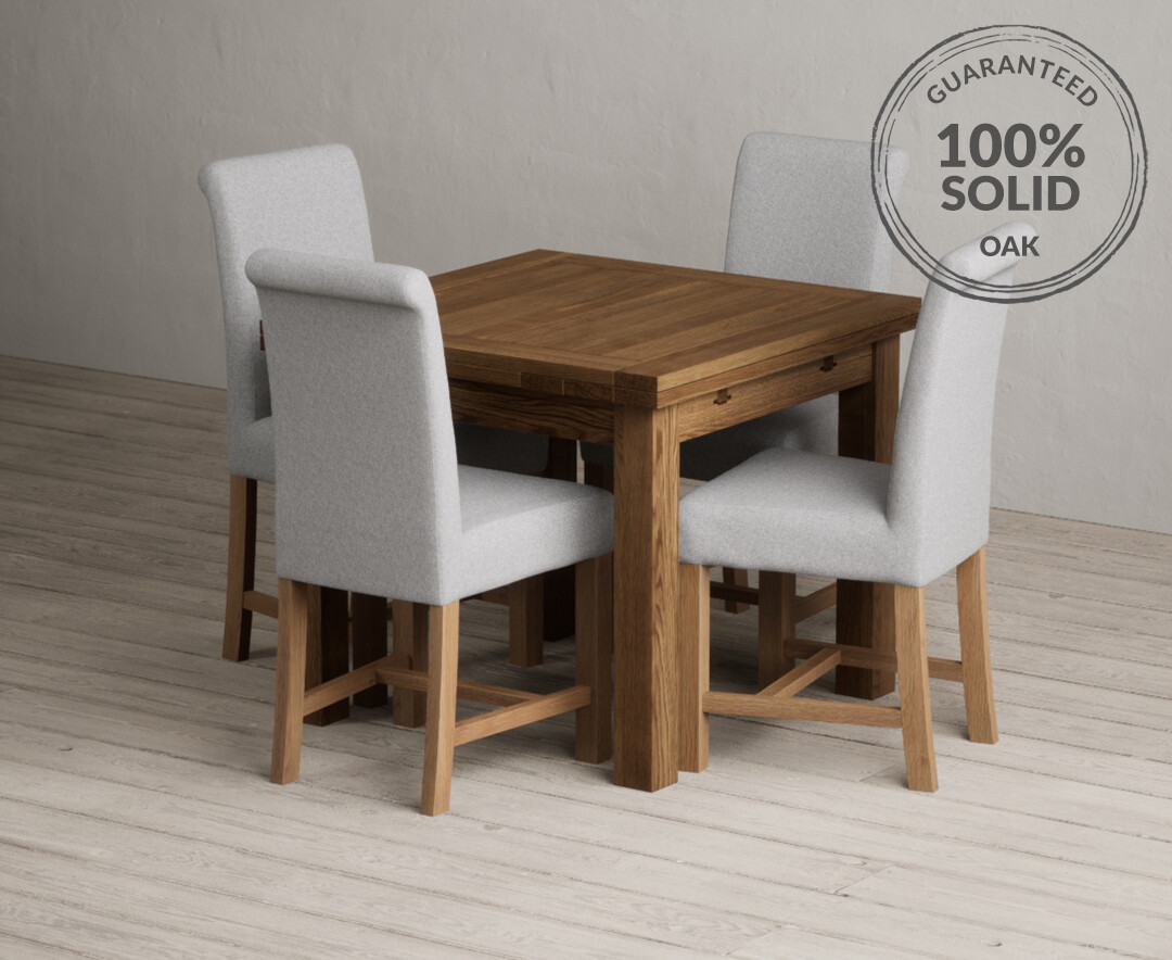 Extending Buxton 90cm Rustic Solid Oak Dining Table with Scroll Back ...