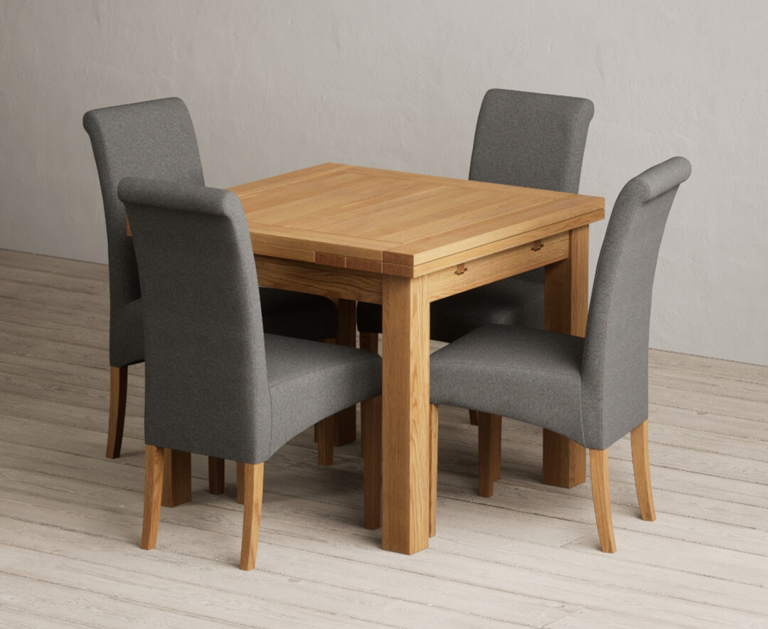 Extending Buxton 90cm Solid Oak Dining Table With 4 Natural Scroll Back Chairs