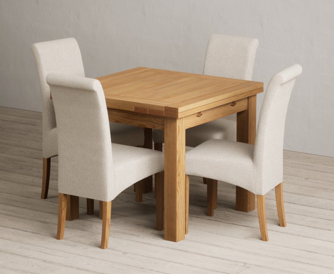 Extending Buxton 90cm Solid Oak Dining Table with 6 Charcoal Grey Scroll Back Chairs