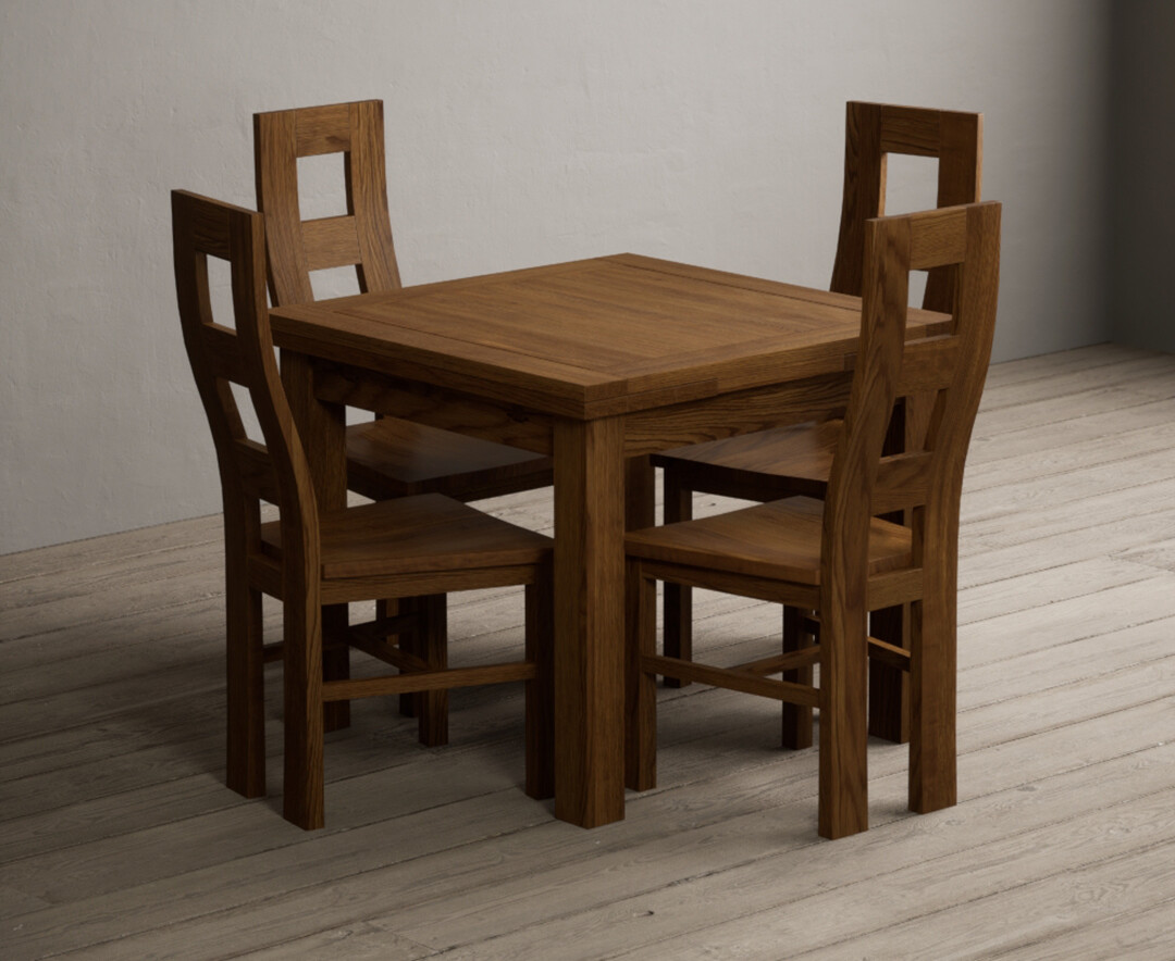 Extending Buxton 90cm Rustic Solid Oak Dining Table with 4 Charcoal Grey Rustic Solid Oak Chairs
