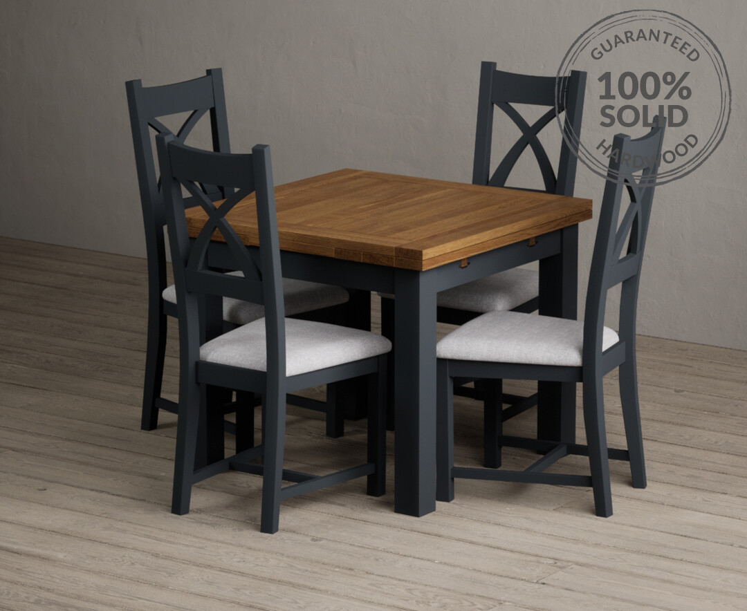 Extending Buxton 90cm Oak and Dark Blue Painted Dining Table with 4 ...