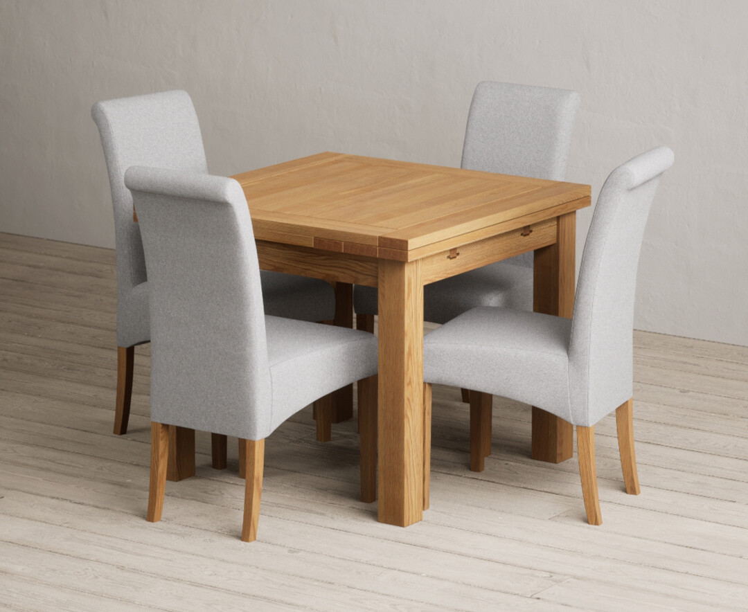 Extending Buxton 90cm Solid Oak Dining Table with 6 Natural Scroll Back Chairs Extending Buxton 90cm Solid Oak Dining Table with 6 Natural Scroll Back Chairs