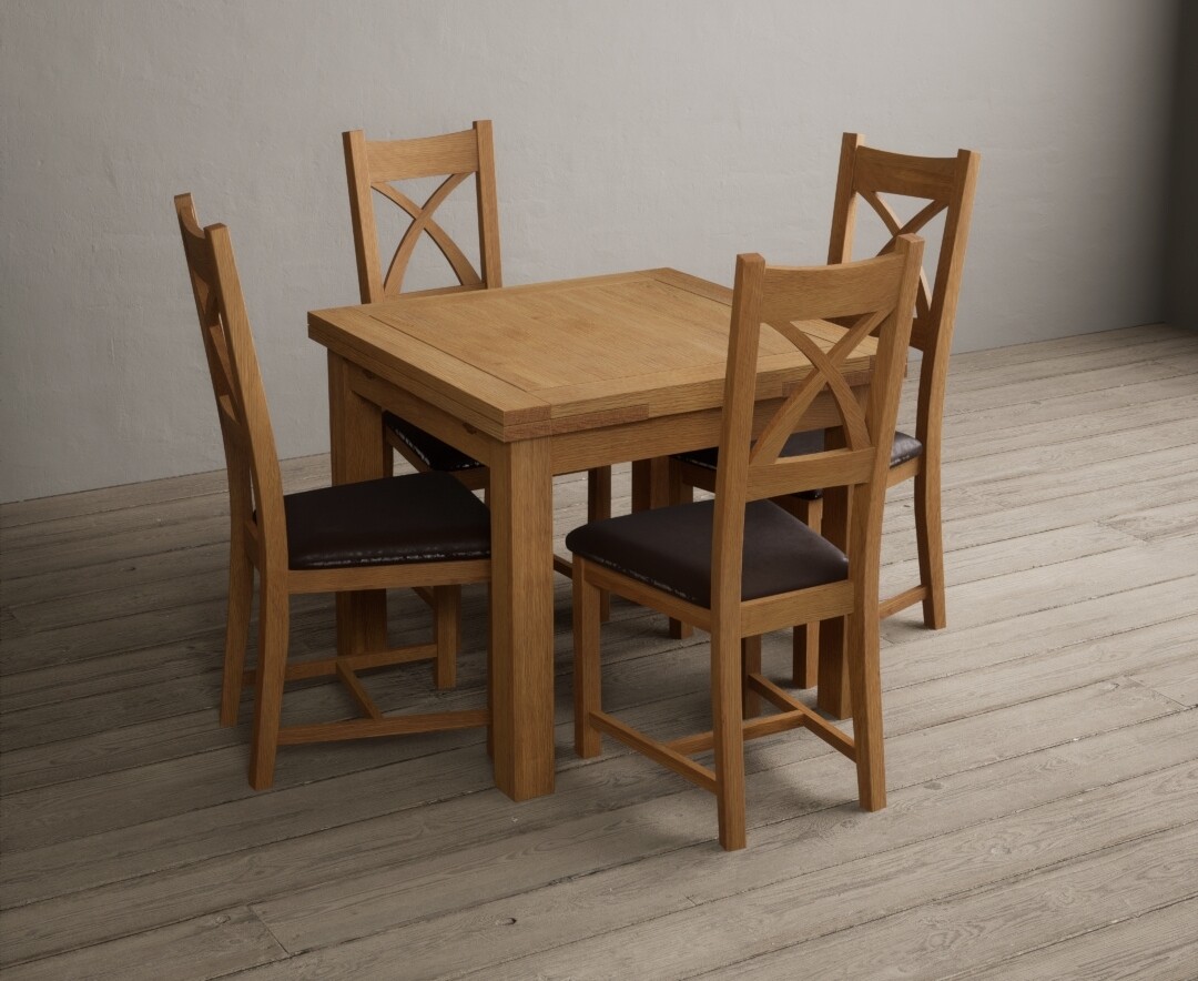 Extending Buxton 90cm Solid Oak Dining Table with 6 Linen Natural Solid Oak Chairs