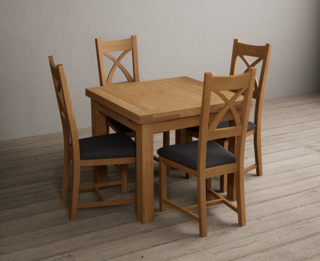 Extending Buxton 90cm Solid Oak Dining Table With 4 Oak Natural Chairs