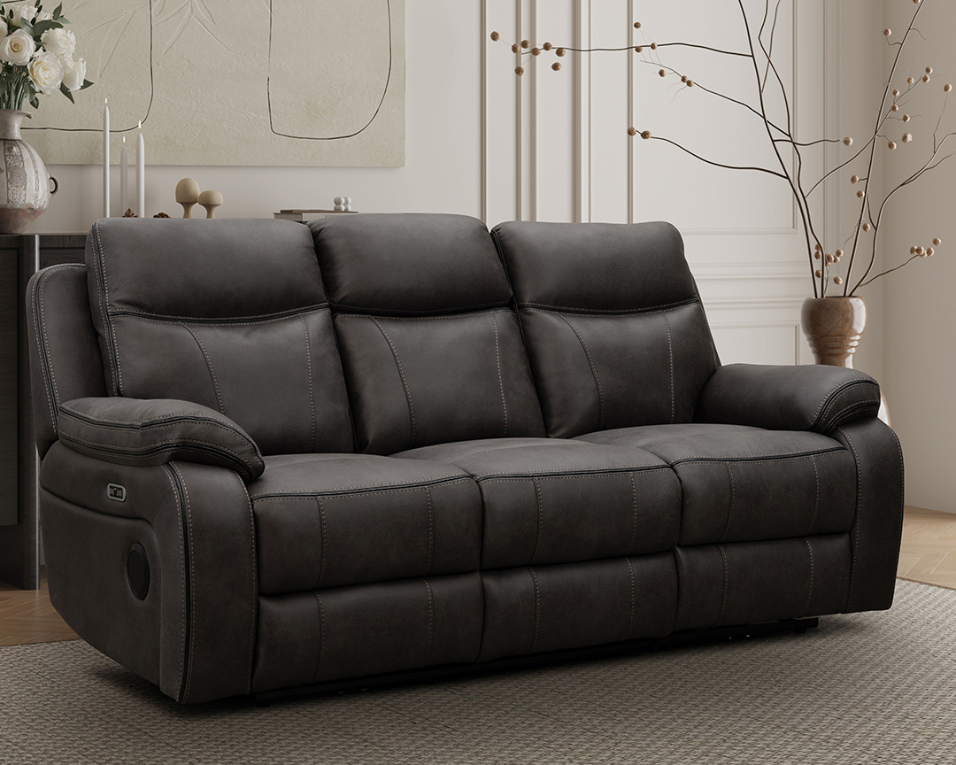Hanson Graphite Fabric 3 Seater Recliner Sofa
